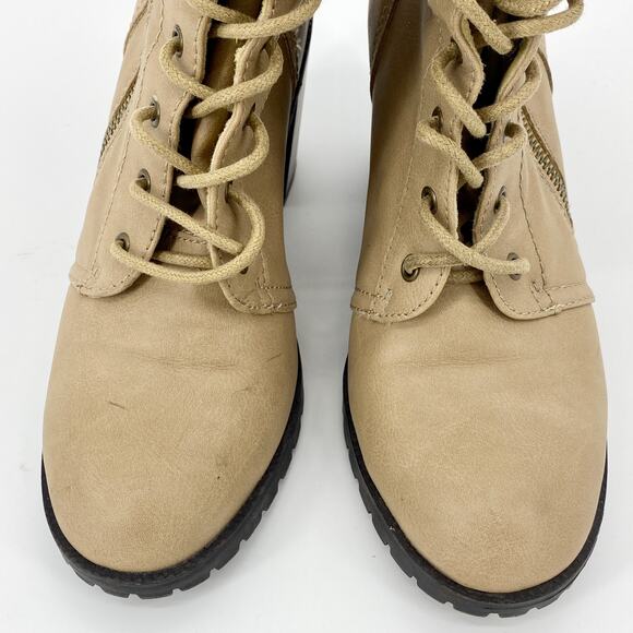 JUSTFAB Boots Tan Darma Side Zip Lace Up Heeled Bootie Women's Sz 9 - Picture 4 of 10